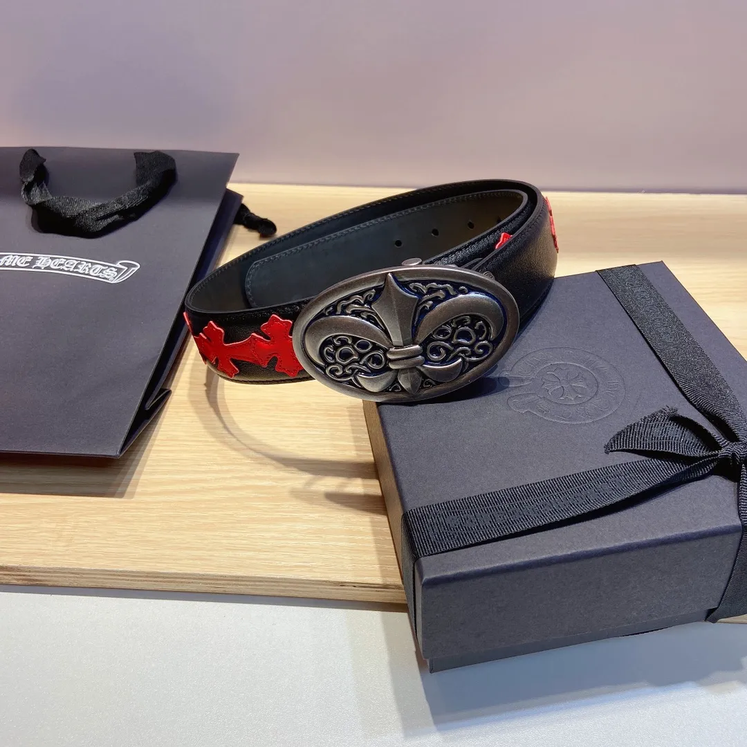 𝐂𝐡𝐫𝐨𝐦𝐞𝐇𝐞𝐚𝐫𝐭𝐬 Crow Heart double-sided tree plaster leather stitched cross belt (detachable version), high-quality hardware, with 2 logo buckles on the belt, very cool.